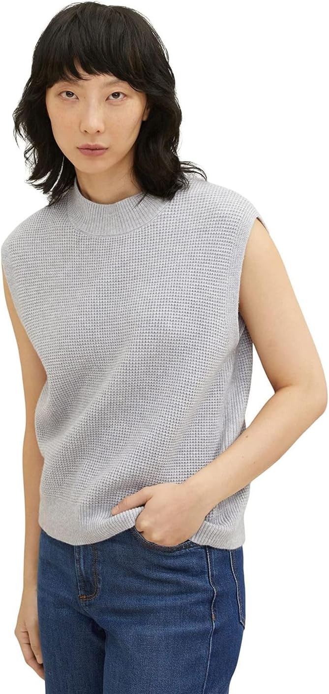 TOM TAILOR Damen Pullunder mit Rollkragen M 30282 - Concrete Grey Melange, M 30282 - Concrete Grey M