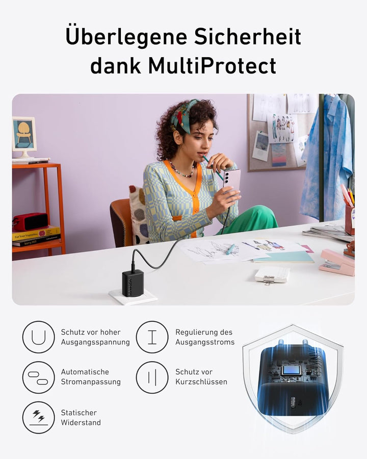 Anker 25 W USB-C-Ladegerät mit USB-C-Kabel, unterstützt PPS-Schnellladung für Samsung Galaxy S23 Ult