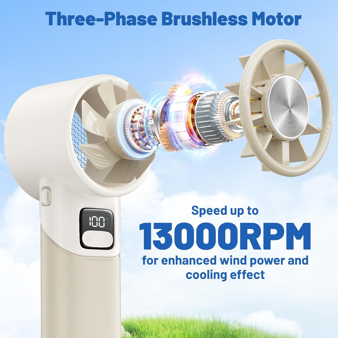GKT Tragbarer Handventilator, Einstellbare Geschwindigkeit (1-100), Kühlventilator, 5000mAh Handvent