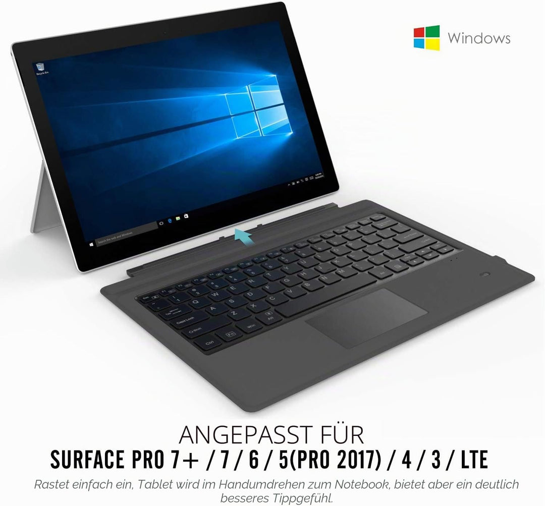 MoKo Type Cover Tastatur Kompatibel mit Microsoft Surface Pro 7 Plus/Pro 7/6/5/4/3, QWERTY Layout Bl