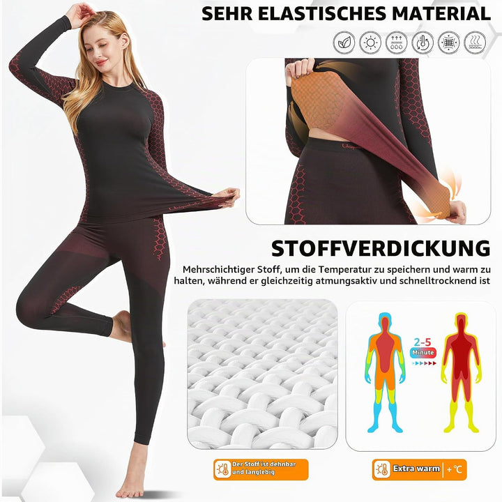 UNIQUEBELLA Thermo Unterwäsche Damen, Skiunterwäsche Atmungsaktiv Funktionsunterwäsche, Antibakterie