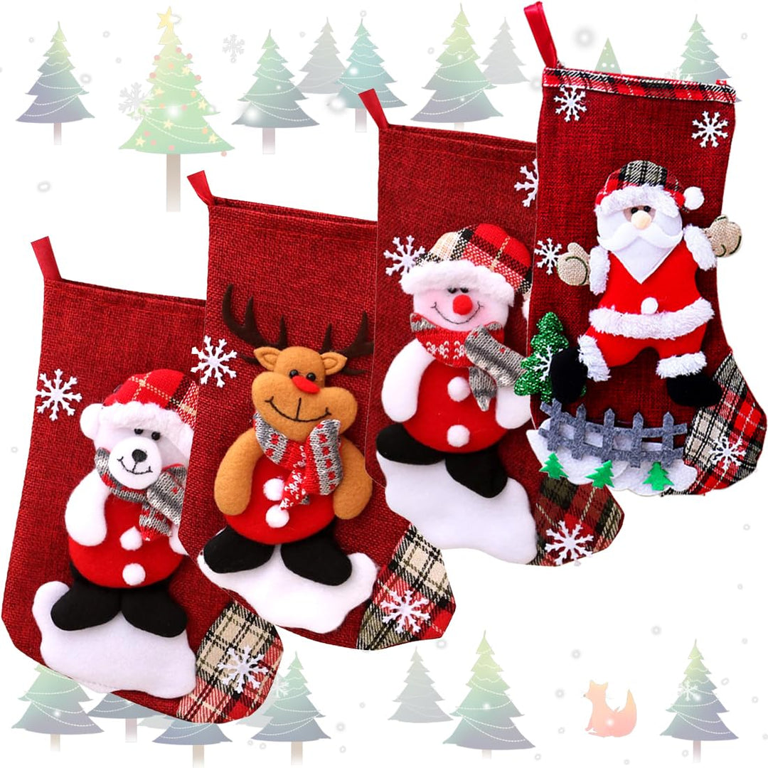 Nikolausstrumpf Kinder 4er Set, Weihnachten Geschenktasche Personalisierte Xmas Socken, Rot Nikolaus