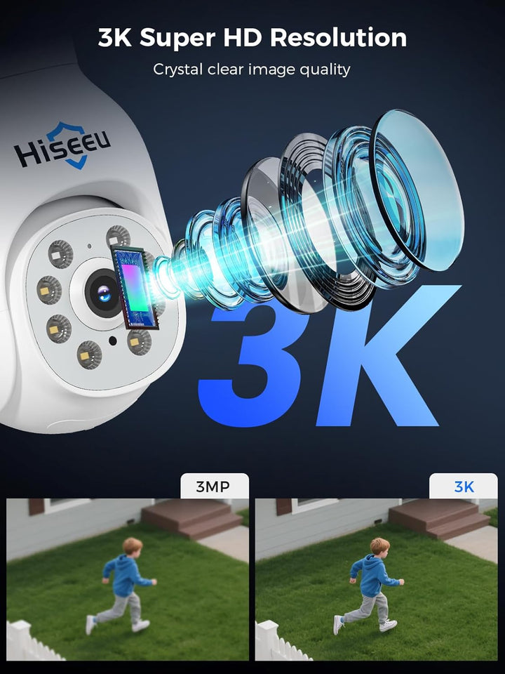 【5MP+PTZ】 Hiseeu Überwachungskamera Set Aussen WLAN mit 10''Monitor 10CH Wireless NVR,4 Pcs 5MP PTZ
