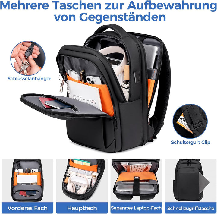 Rucksack Herren –Handgepäck Rucksack 15.6-Zoll Laptop Rucksack Erweiterbar (Wasserdicht & Anti-Diebs