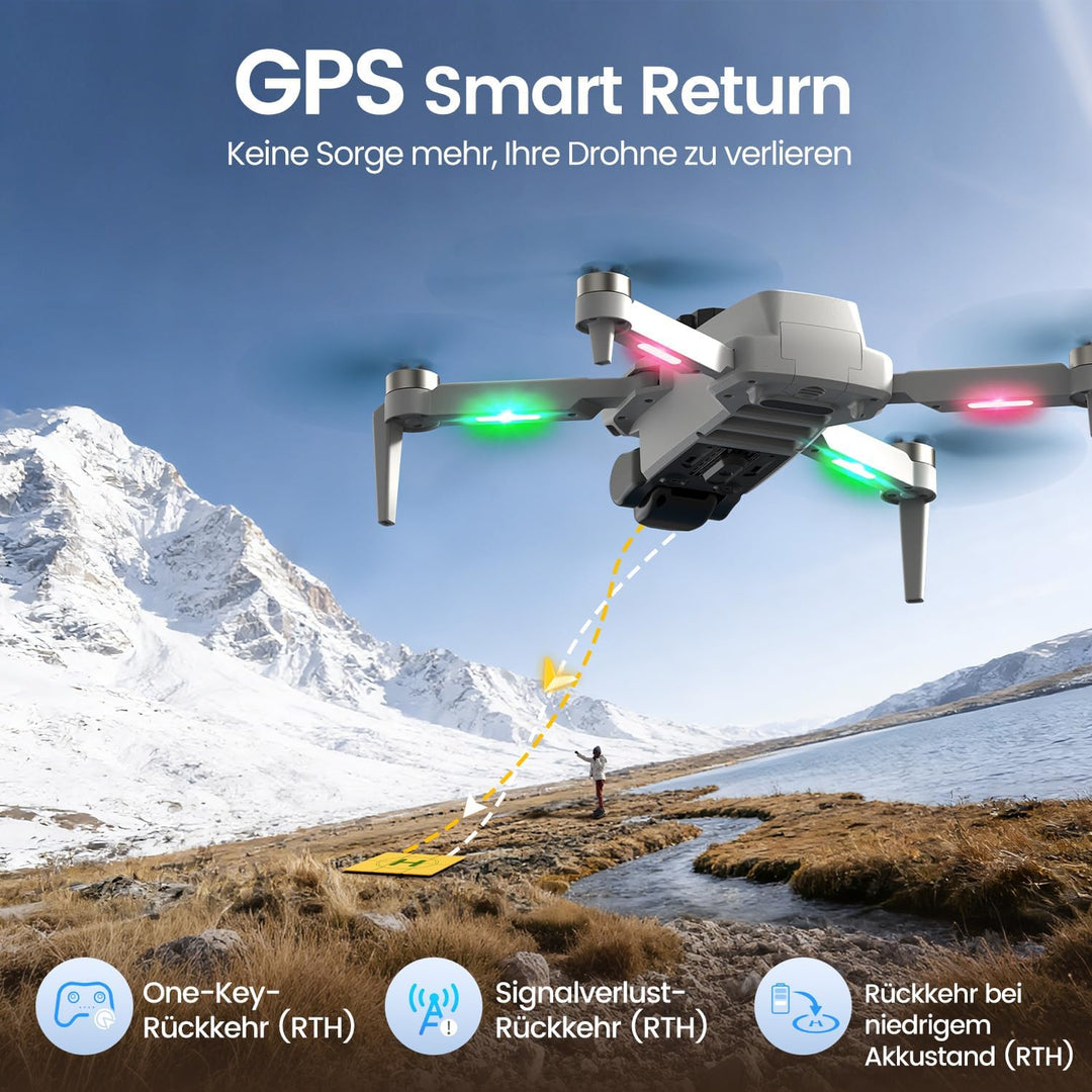GPS-Drohne mit 4,3'' Bildschirm-Controller, 1080P Kamera, 32 Min Flugzeit mit 2 Akkus, Automatische