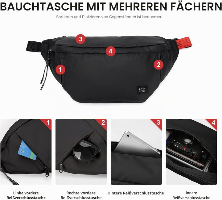 Grosse Gürteltasche in Übergrösse für Männer und Frauen, wasserdicht, Hüfttasche mit verstellbarem G