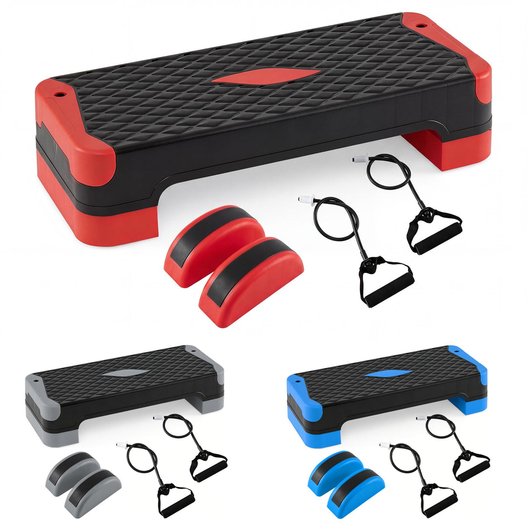 GYMAX Steppbrett, 4 Stufen Höhenverstellbar 10/14/15/19,5 cm | 3-in-1 Aerobic Stepbrett mit Balance