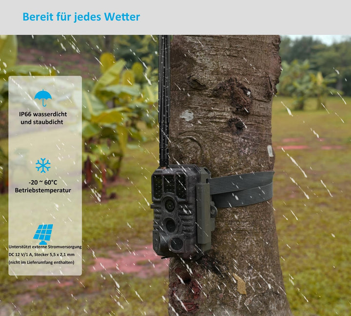 Meidase S960 4G LTE Wildkamera mit Wiederaufladbarem 8000-mAh-Lithium-Akku, Wildtierkamera Handyüber