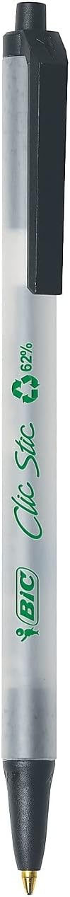 BICamp;reg; ecoLutions Clic Stic Retractable Ballpoint Pen, Black Barrel/Ink, Med Pt, 12/Dz