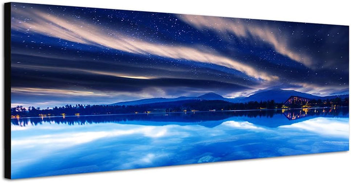 Paul Sinus Art Panoramabild auf Leinwand und Keilrahmen 150x50cm Slowakei See Berge Milchstrasse Spi