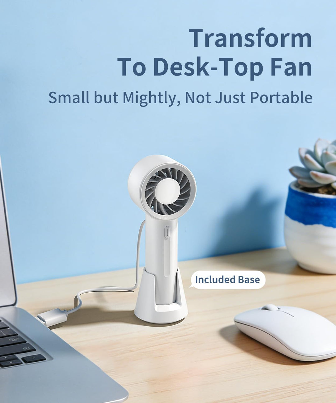 Tragbarer Handventilator mit Tischständer – 3 Geschwindigkeiten USB wiederaufladbarer Mini Ventilato