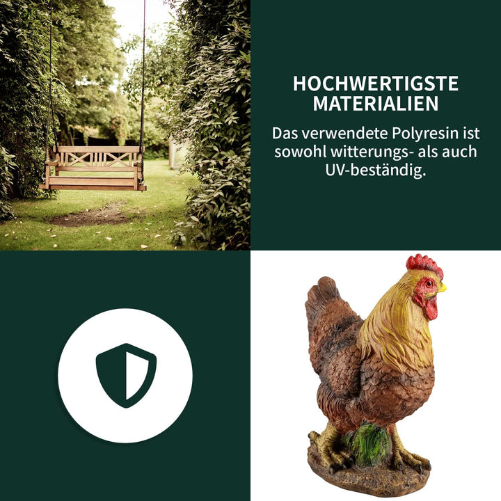 VERDOBA Garten Figur Huhn aus Kunstharz, braun, handbemalt - Henne Dekofiguren Garten Deko Gartenfig