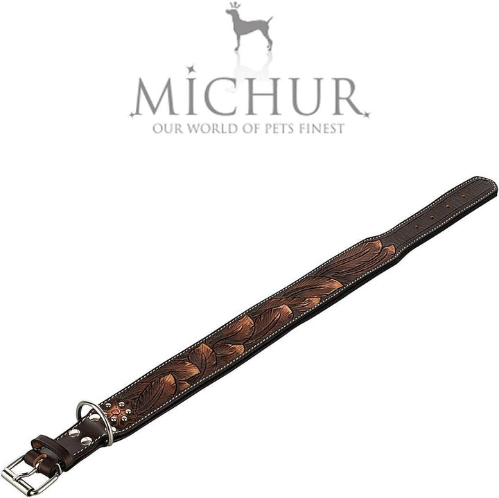 MICHUR Luna Hundehalsband Leder, Lederhalsband Hund, Halsband, Leder, Braun Schwarz Muster, in versc