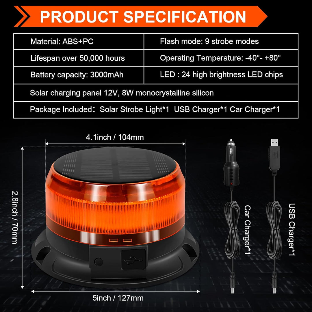 antom rundumleuchte akku Solarenergie 9 Blitzmuster 12V 24V Gelb Warnleuchte led Magnet mit 3 Meters
