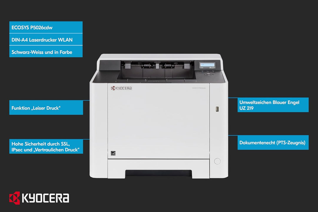 Kyocera Klimaschutz-System Ecosys P5026cdw Laserdrucker. 26 Seiten pro Minute. WLAN Farblaserdrucker