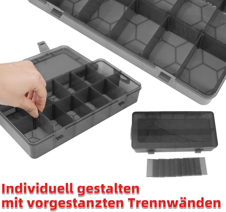ZKH Sortierbox 30x20x21 cm, 4x Sortimentskasten, 4x12 herausnehmbare Fächer, Material PP, Sichere Au