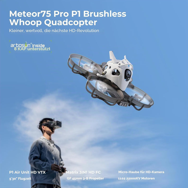 BETAFPV ELRS Meteor75 Pro P1 1S Brushless Cinewhoop Drohne mit 1080P P1 Air Unit HD VTX, Matrix 1S 3