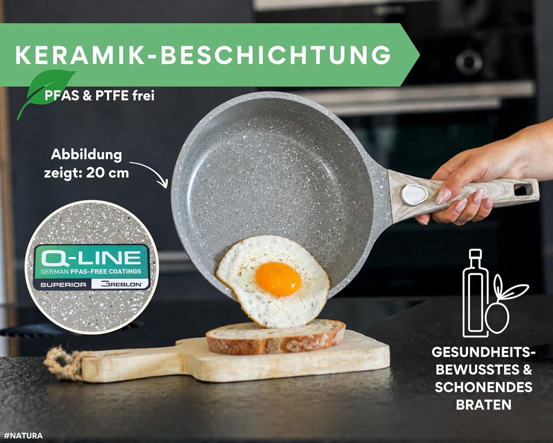 DIVORY Keramikpfannen Set 20, 24, 28 cm – Pfannen mit abnehmbarem Griff, Keramikbeschichtung, indukt