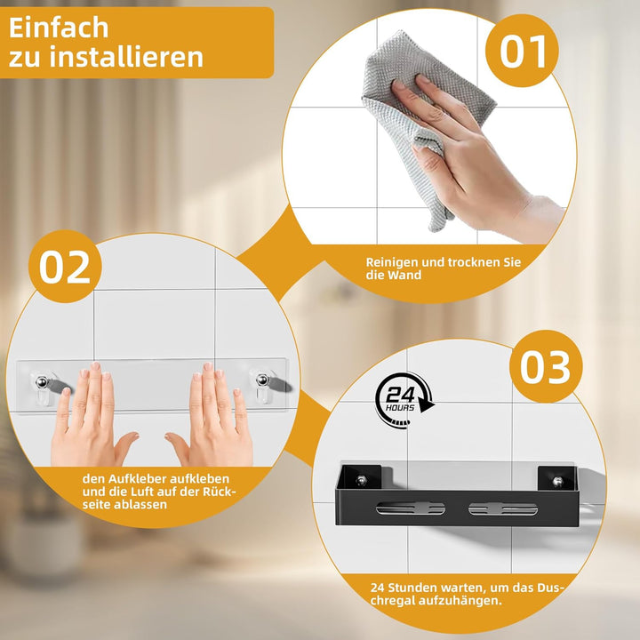 Duschablage ohne Bohren, Rostfreie Duschregal ohne Bohren, Badezimmer Organizer mit Grosser Kapazitä