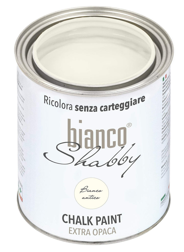 bianco Shabby® Bianco Antico Kreidefarbe Wasserbasis für Alle Oberflächen einfach zu verarbeiten ohn