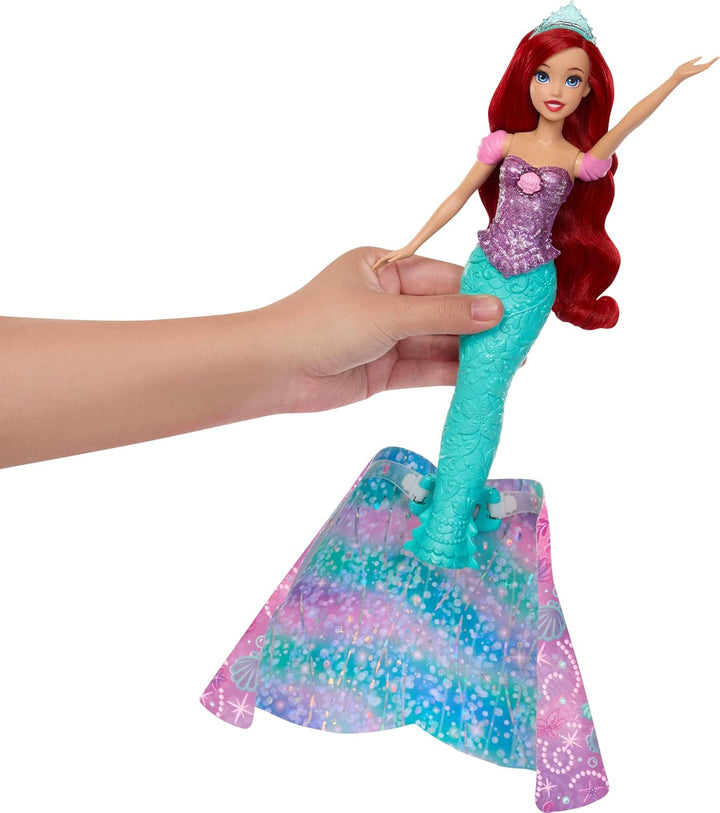 Mattel Disney Princess Arielle-Modepuppe, Verwandlung von Mensch zu Meerjungfrau mit Fabius-Figur un