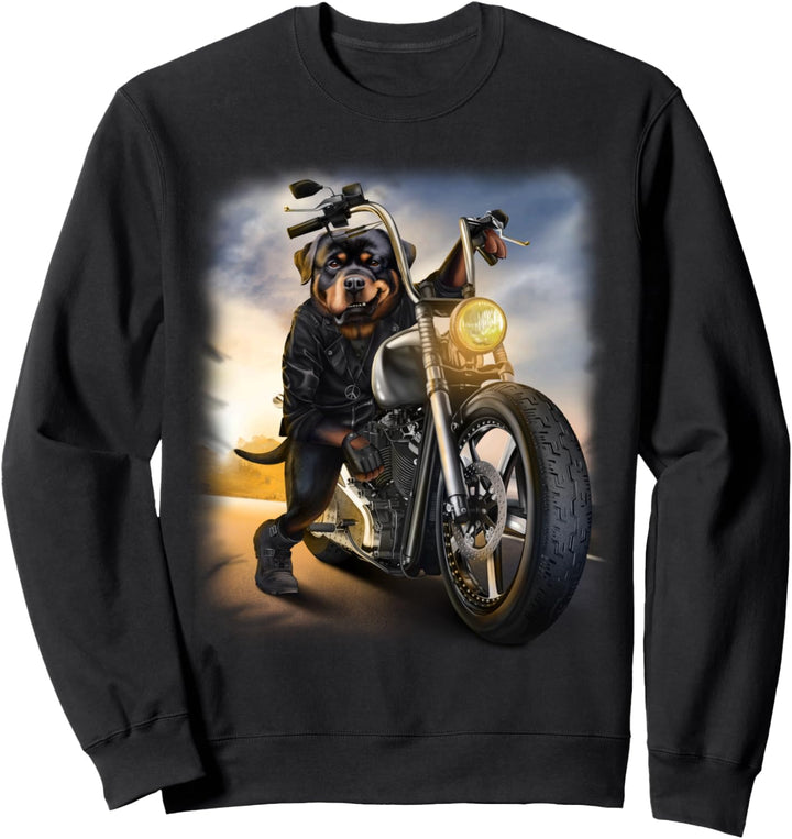 Rottweiler Hund fährt ein Chopper Motorrad Sweatshirt