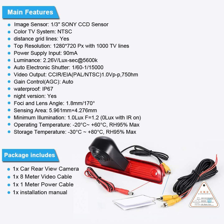 【Super HD Rückfahrkamera mit Bremsleuchte】 Wasserdicht Nachtsicht 170°Super Weiter Betrachtungswinke