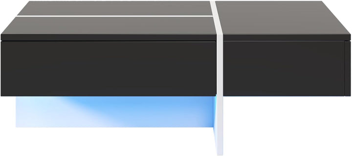 Merax Hochglänzender Couchtisch Wohnzimmermöbel Beistelltisch CoffeeTable mit LED 100x50x34.5cm Schw