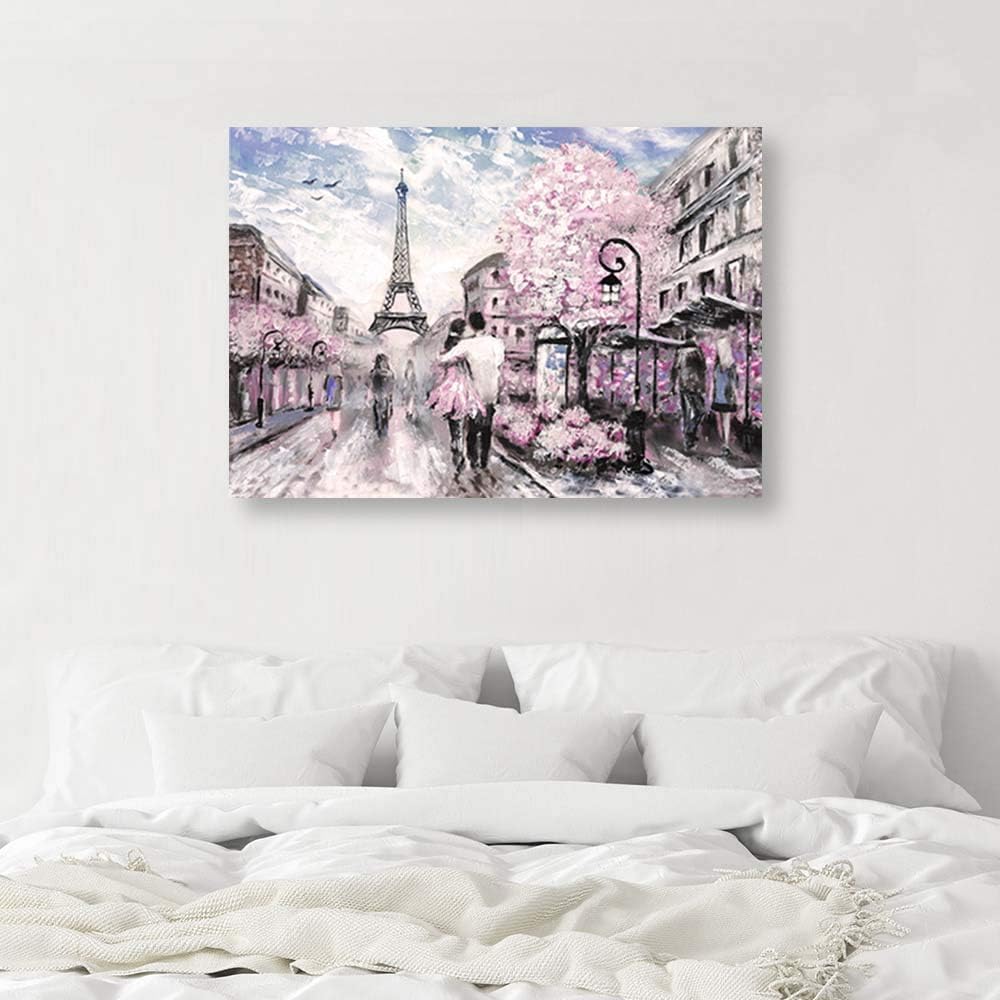 Feeby Wanddeko Paris Bild Kunstdruck modern Malerei Rosa 90x60 cm, 90L x 60B cm M14069