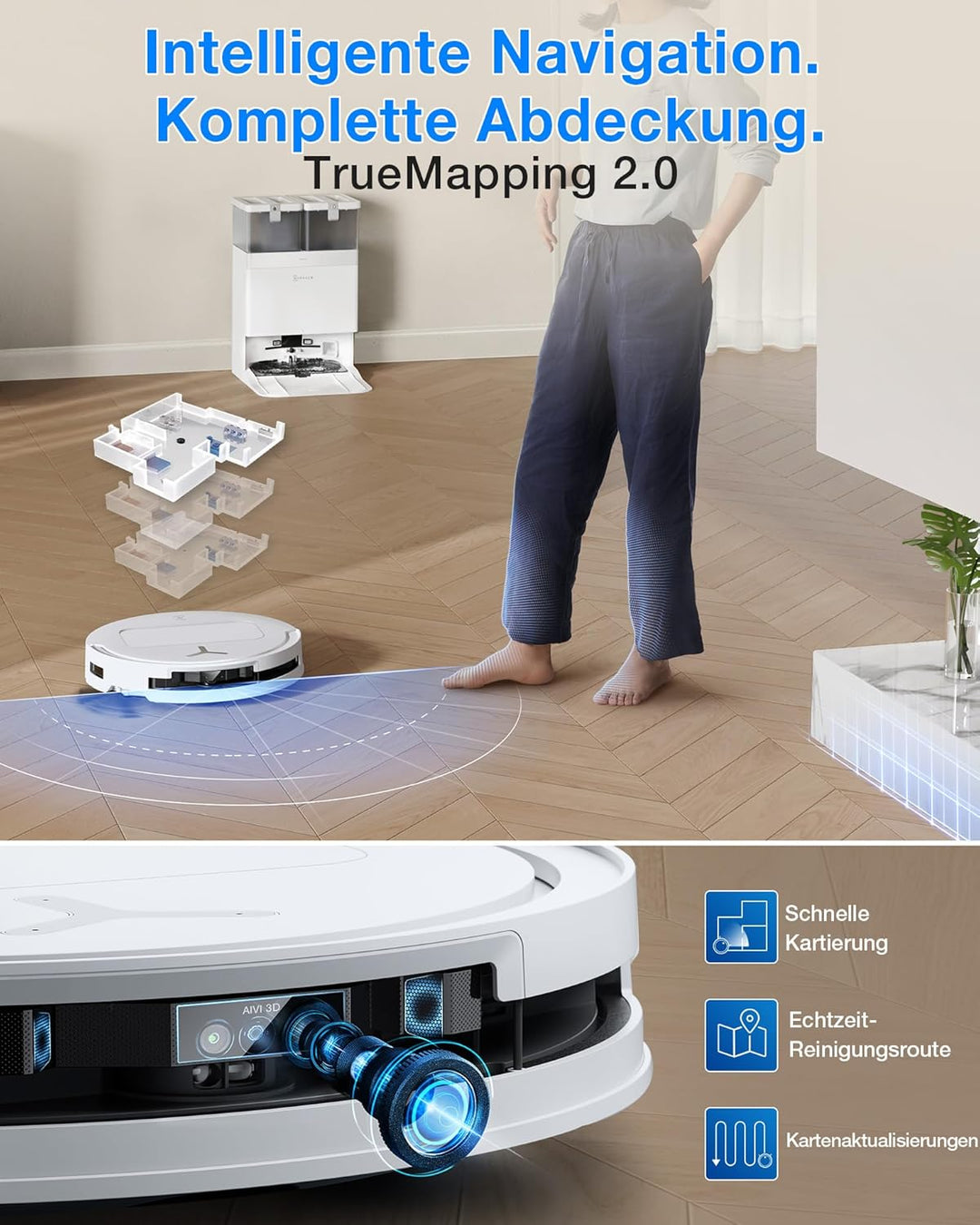 ECOVACS DEEBOT T50 Omni Gen3 Saugroboter mit Wischfunktion, 25.000 Pa, ZeroTangle 3.0, AIVI 3D 2.0,