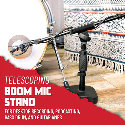 Gator Frameworks Short Weighted Base Microphone Stand with Telescopic Boom Arm and 2.5 Lbs Counter W