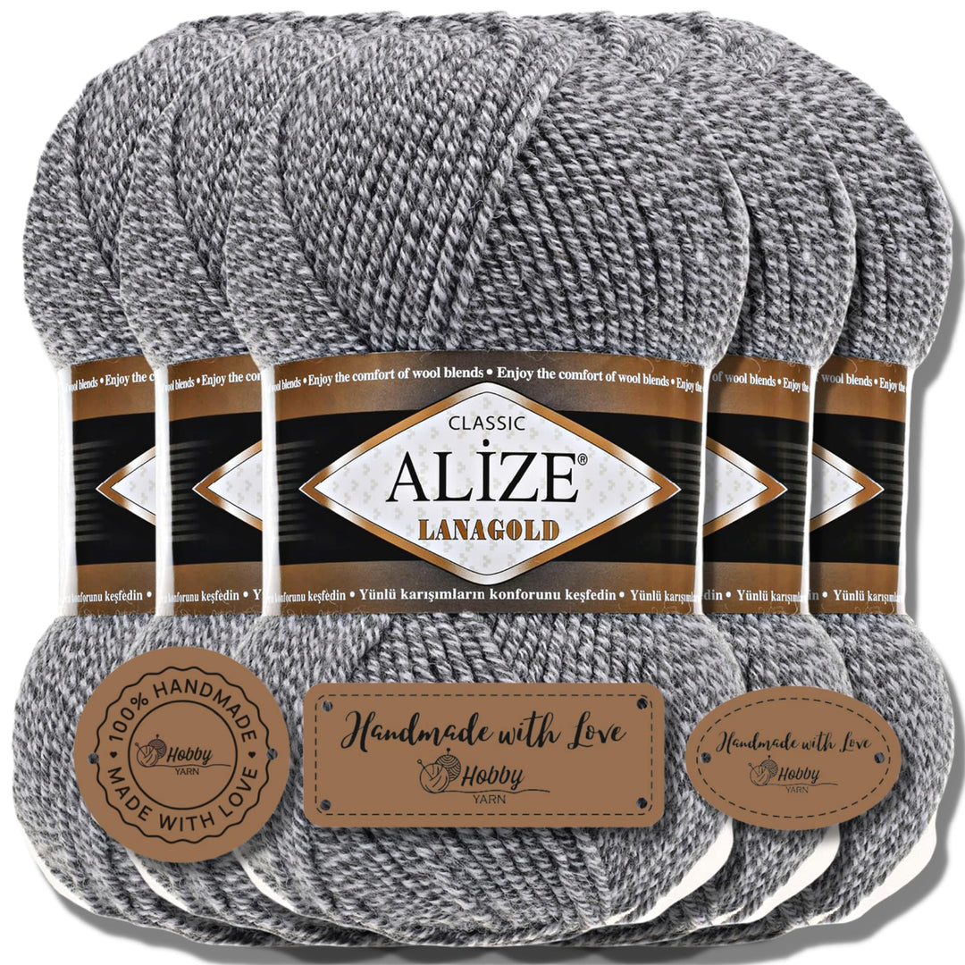 Alize 5 x 100g Lanagold Classic Türkische Premium Wolle Baumwolle und Acryl Uni Handstrickgarne | Ya