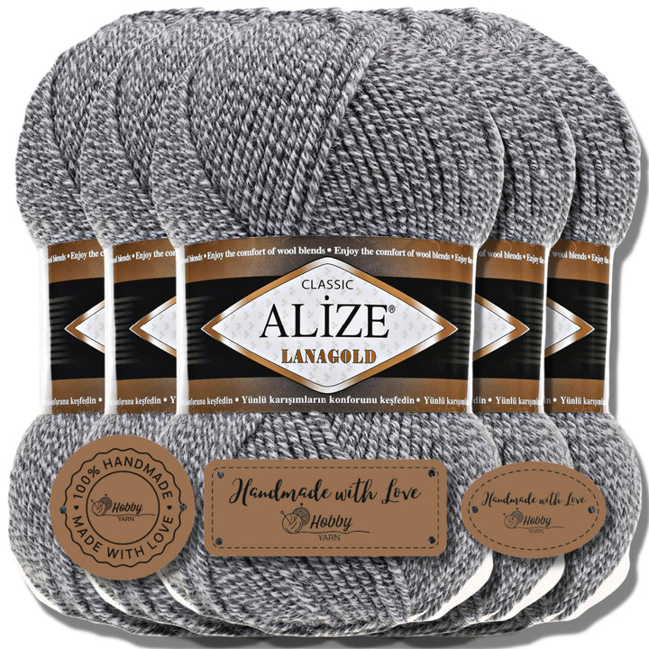 Alize 5 x 100g Lanagold Classic Türkische Premium Wolle Baumwolle und Acryl Uni Handstrickgarne | Ya