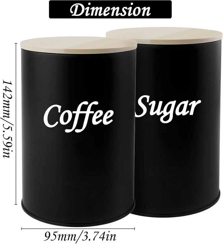 2 Stück Kaffeedose luftdicht, schwarz Kaffeepads Aufbewahrung, mit Holzdeckel, Löffel, 500ml, für Ka
