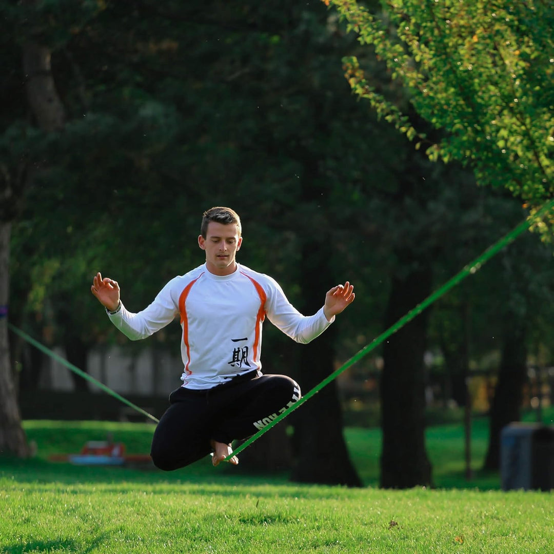 SPIDER SLACKLINE LKS01 - Longline Slackline Set - Fly line 25-2X Ratsche mit Spacers und Umhängetasc