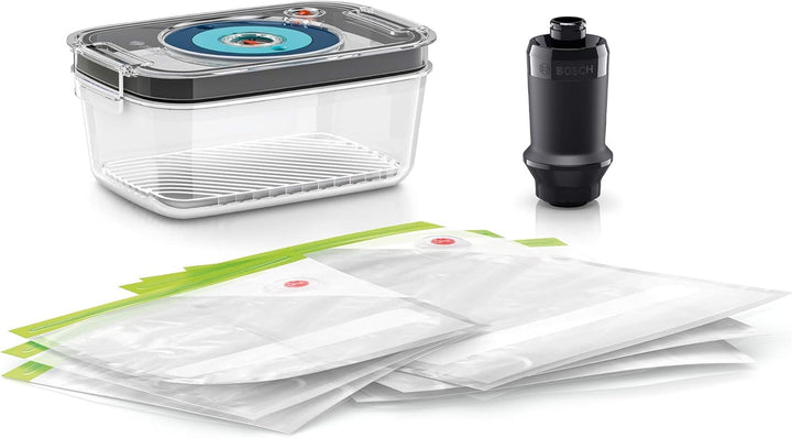 Bosch Vakuum-Frischhalteset MSZV6FS1, Vakuumpumpe, 1,0l Tritan Vakuum-Frischhaltedose, 3 Vakuum-Fris