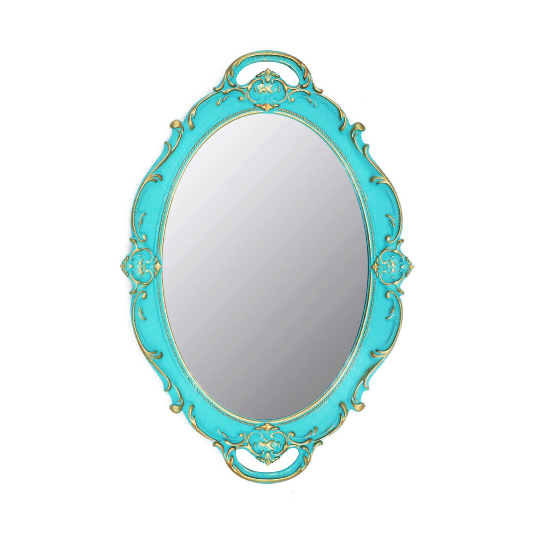 YCHMIR Vintage Spiegel Kleiner Wandspiegel zum Aufhängen, 36,8 x 25,4 cm, oval, Blau, Blau