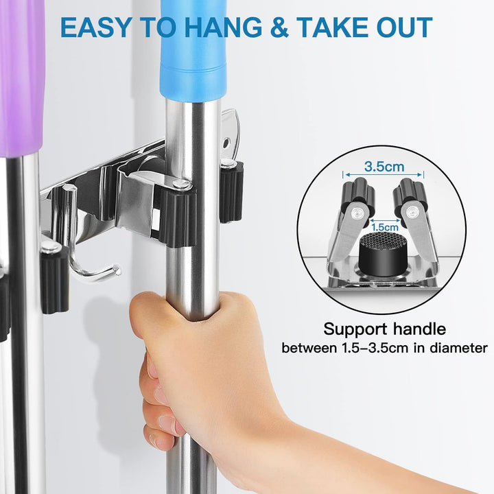 ibell 2 Stück Besenhalterung Wand, 10 Halter + 8 Haken Gerätehalter Edelstahl Selbstklebend, Garteng