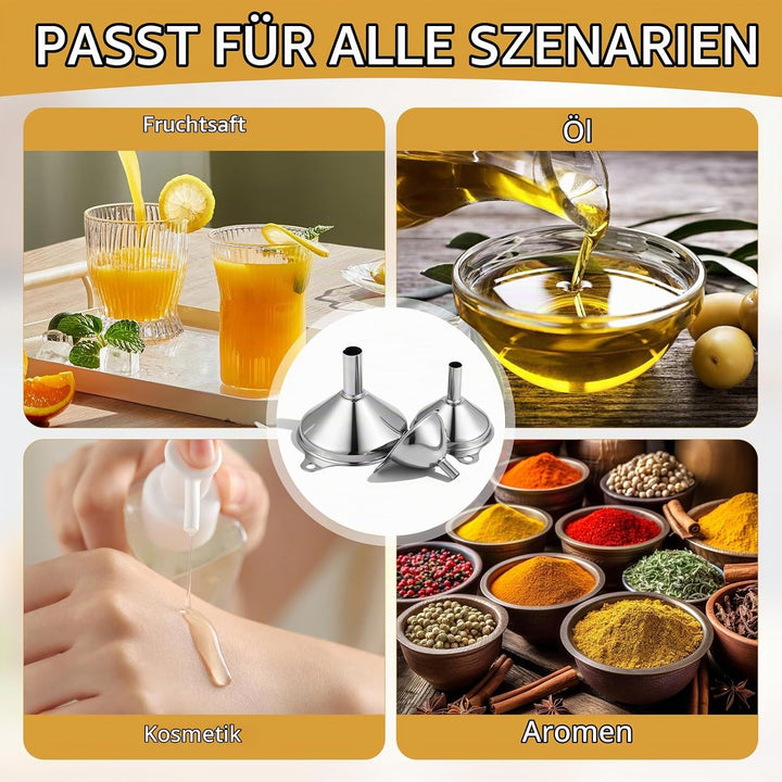 5 Stück Trichter Edelstahl set - Marmelade und Stapelbarer Kleiner Trichter mit 2 Stück Reinigungsbü