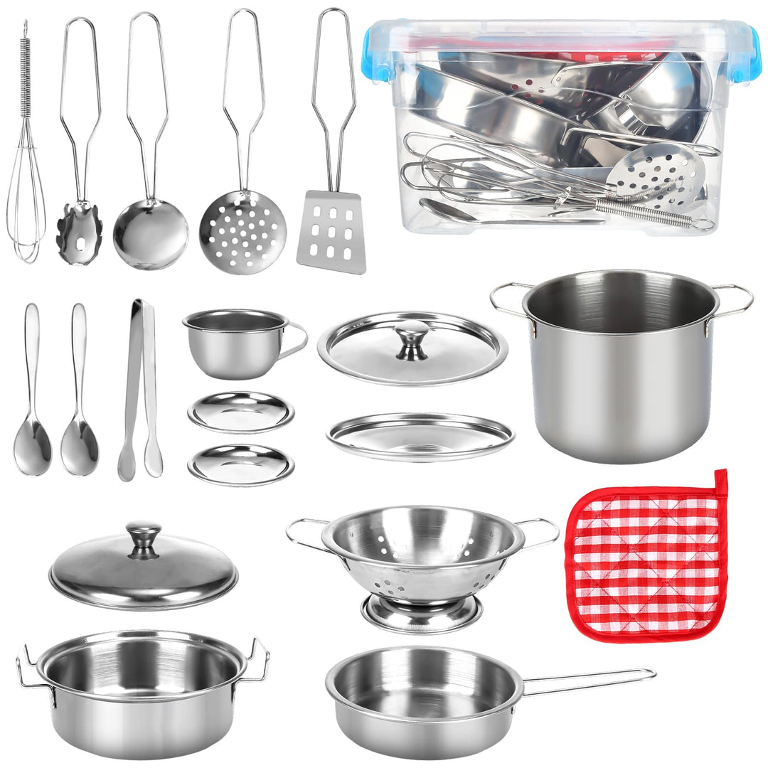 20 STK Kinderküche Zubehör Set, Edelstahl Pretend Küchenspielzeug für Kinder, Matschküche Zubehör mi