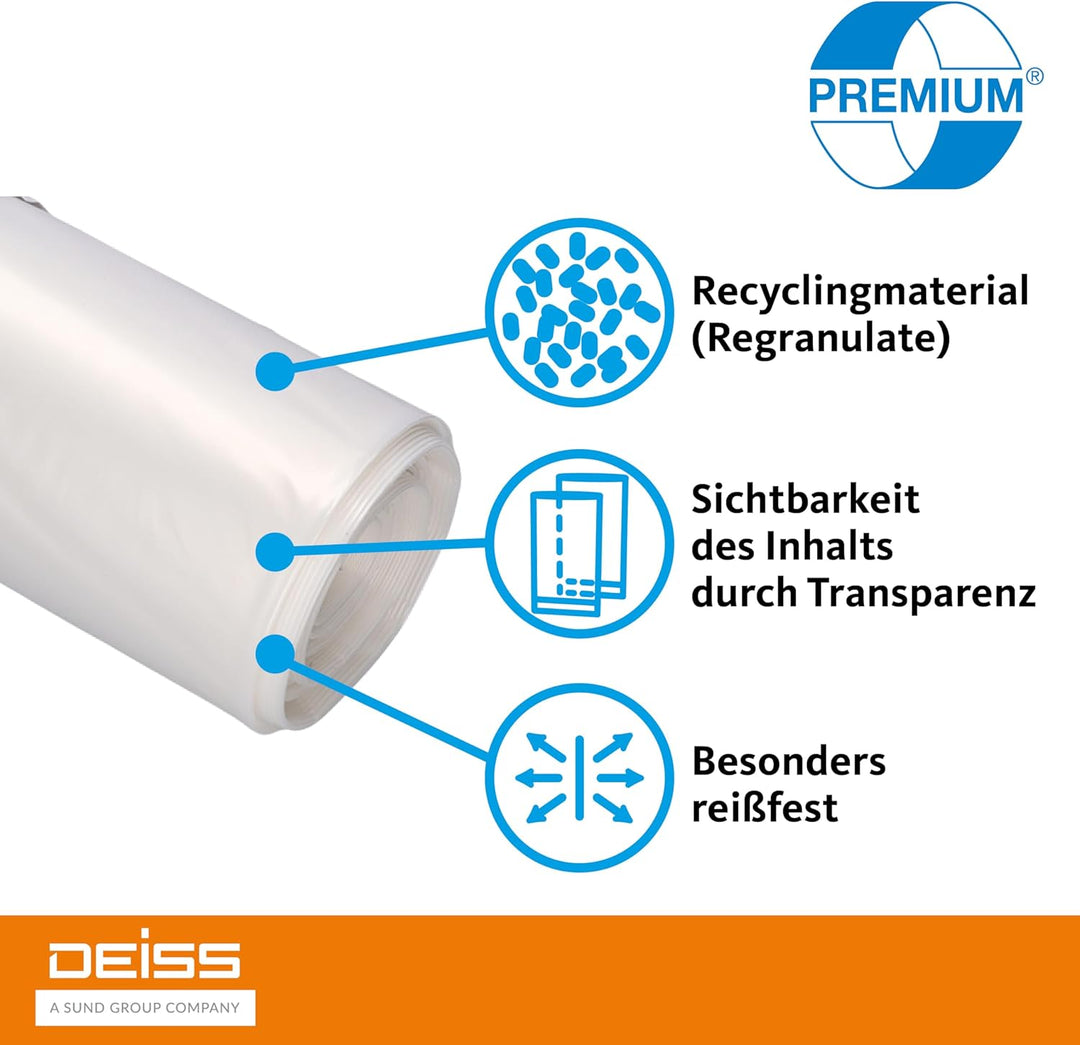 Müllsäcke DEISS PREMIUM transparent 70 my 120 L, 120 Liter - 70 my, 19005 1 stück (25er Pack) Single