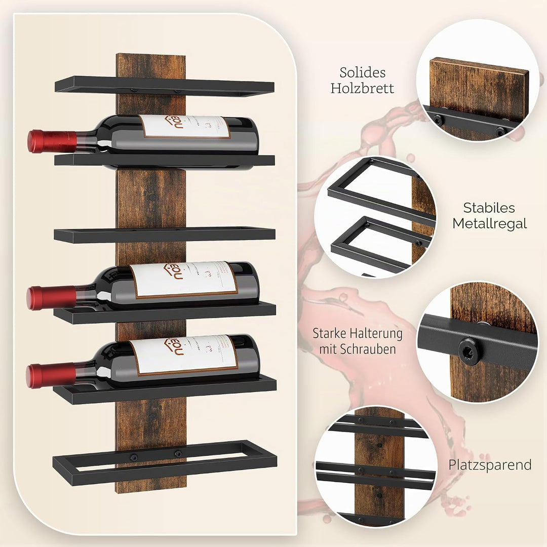 Hoctieon Weinregal Wand, Flaschenregal mit 6 Ebenen 2 Set, Holz Weinregal Hängend Weinflaschenregale