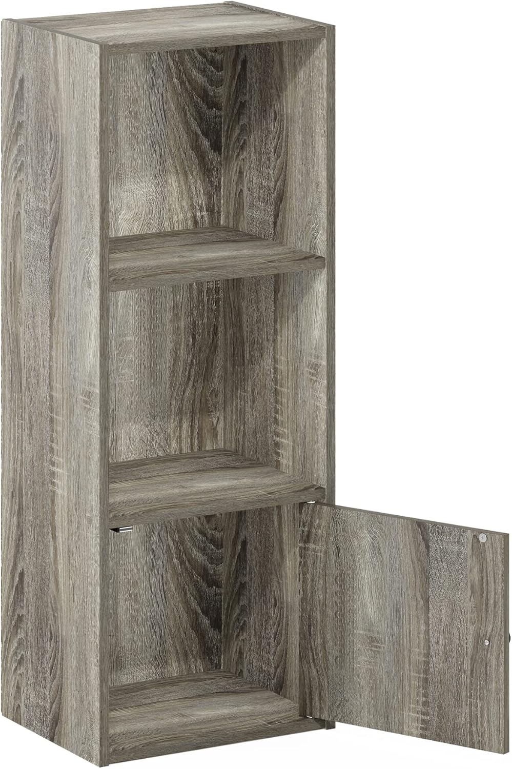 Furinno Luder Bücherregal mit 3 Ebenen und 1 Tür, Holzwerkstoff, Französische Eiche, 3-Tier Französi