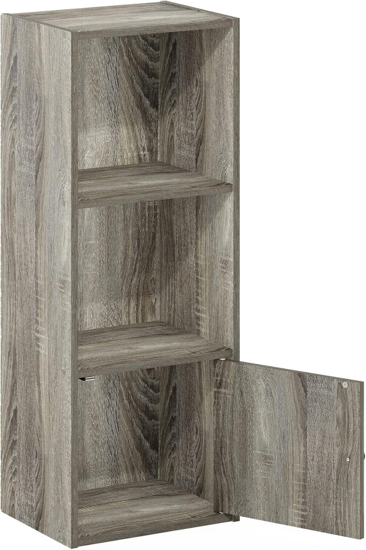 Furinno Luder Bücherregal mit 3 Ebenen und 1 Tür, Holzwerkstoff, Französische Eiche, 3-Tier Französi