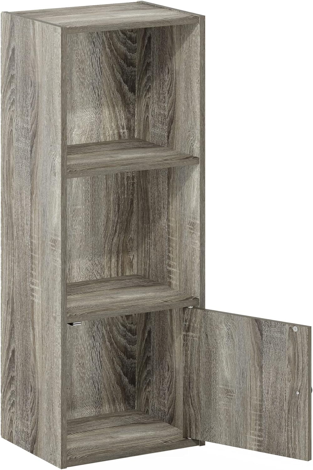 Furinno Luder Bücherregal mit 3 Ebenen und 1 Tür, Holzwerkstoff, Französische Eiche, 3-Tier Französi