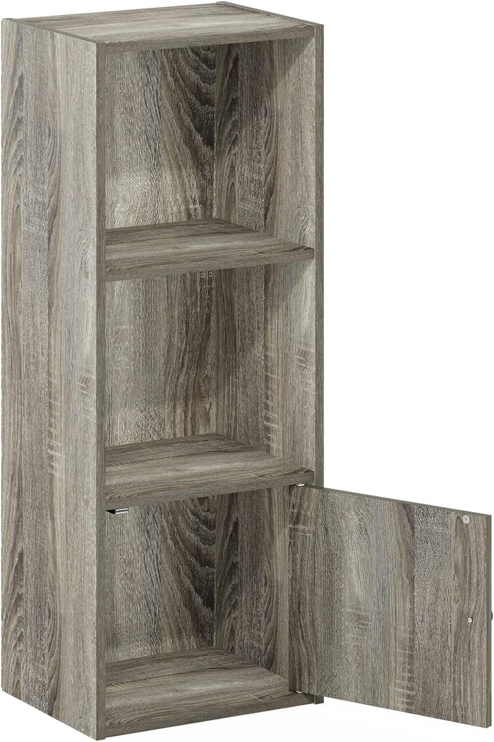 Furinno Luder Bücherregal mit 3 Ebenen und 1 Tür, Holzwerkstoff, Französische Eiche, 3-Tier Französi