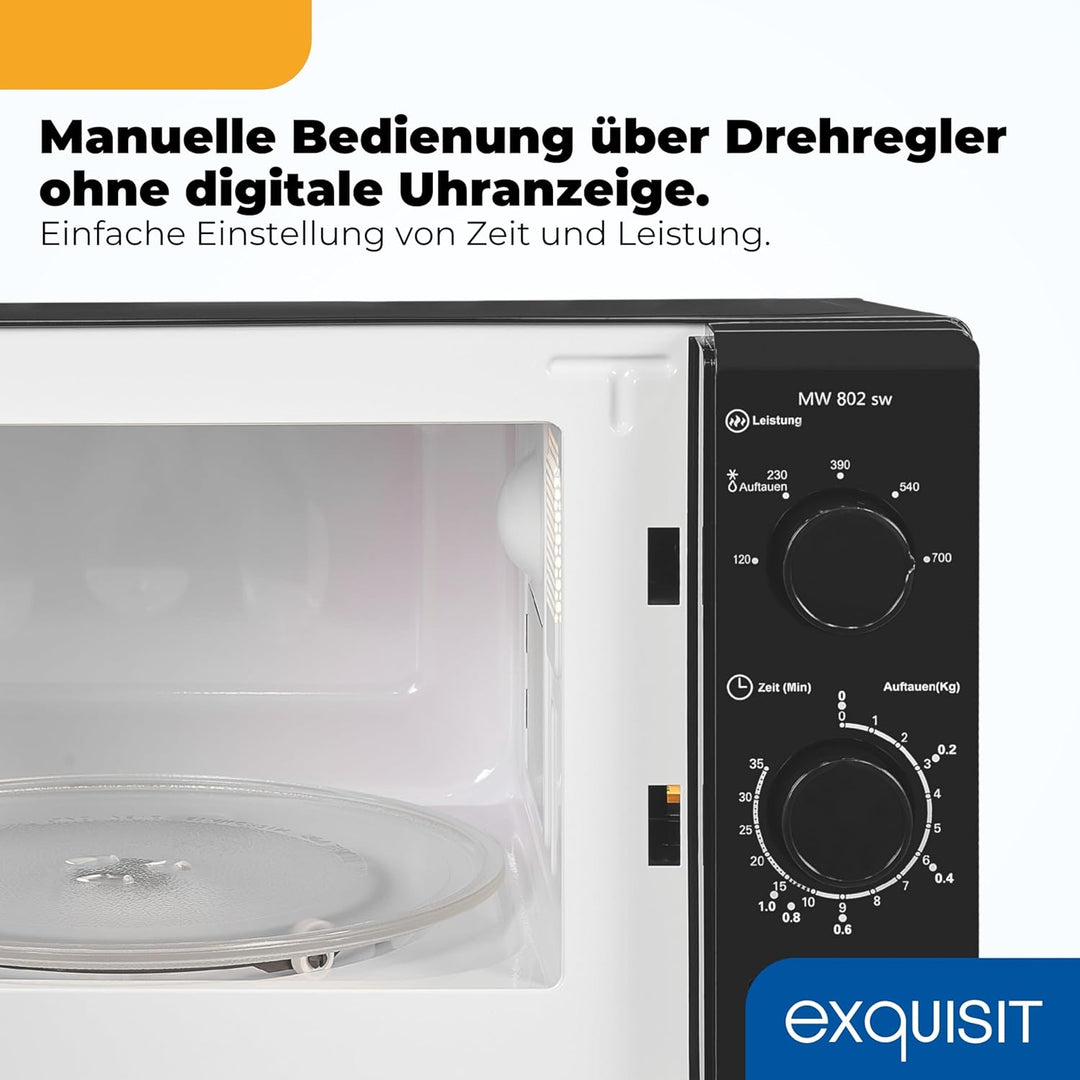 Exquisit Mikrowelle MW 802 sw | 700 W Leistung | 20 L Garrraum | kompakte Mikrowelle | platzsparend