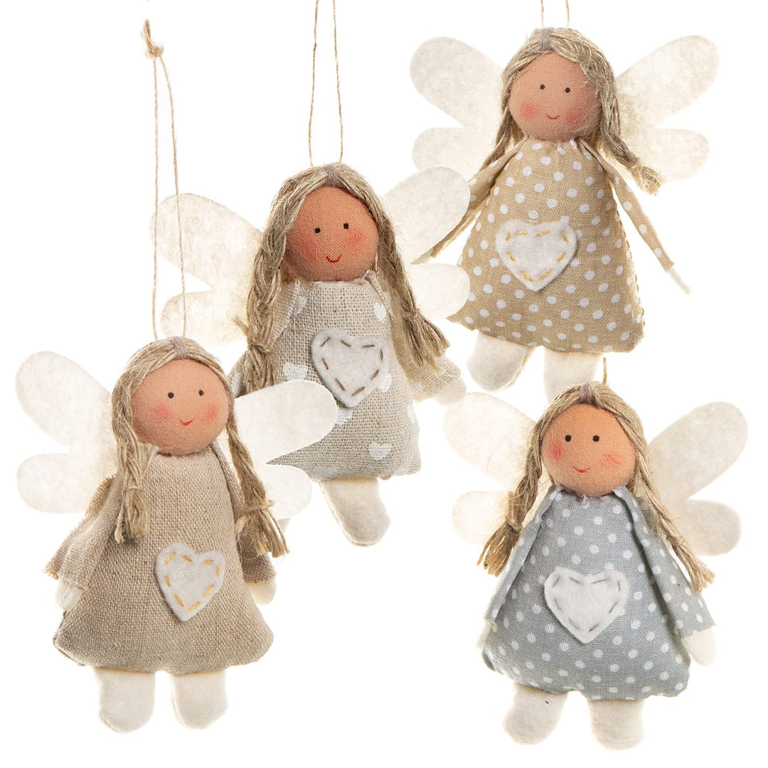 Logbuch-Verlag 4 kleine Engel Stoffengel Anhänger mit Herz 10 cm Glücksbringer kleines Geschenk Gebu