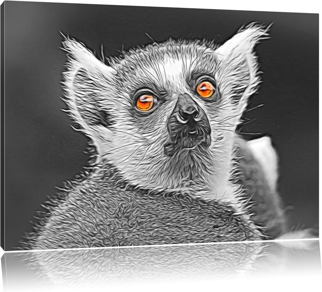 bildschöner Katta schwarz/weiss Deluxe Format: 100x70 cm auf Leinwand, XXL riesige Bilder fertig ger