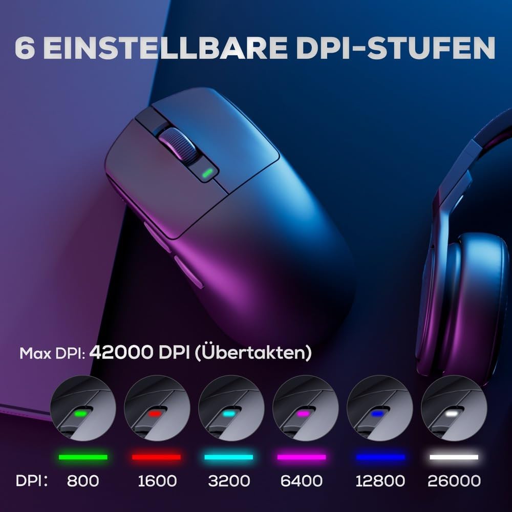 RK ROYAL KLUDGE M3 Wireless Gaming Mouse mit PAW3950 30K DPI Sensor, 47g Lightweight Maus Gaming, 8K